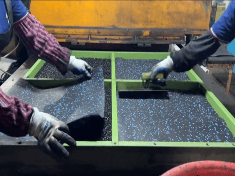 Engineered rubber flooring testing for friction and impact